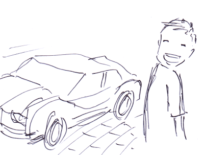 Orang mirip denganku sedang tertawa bahagia.